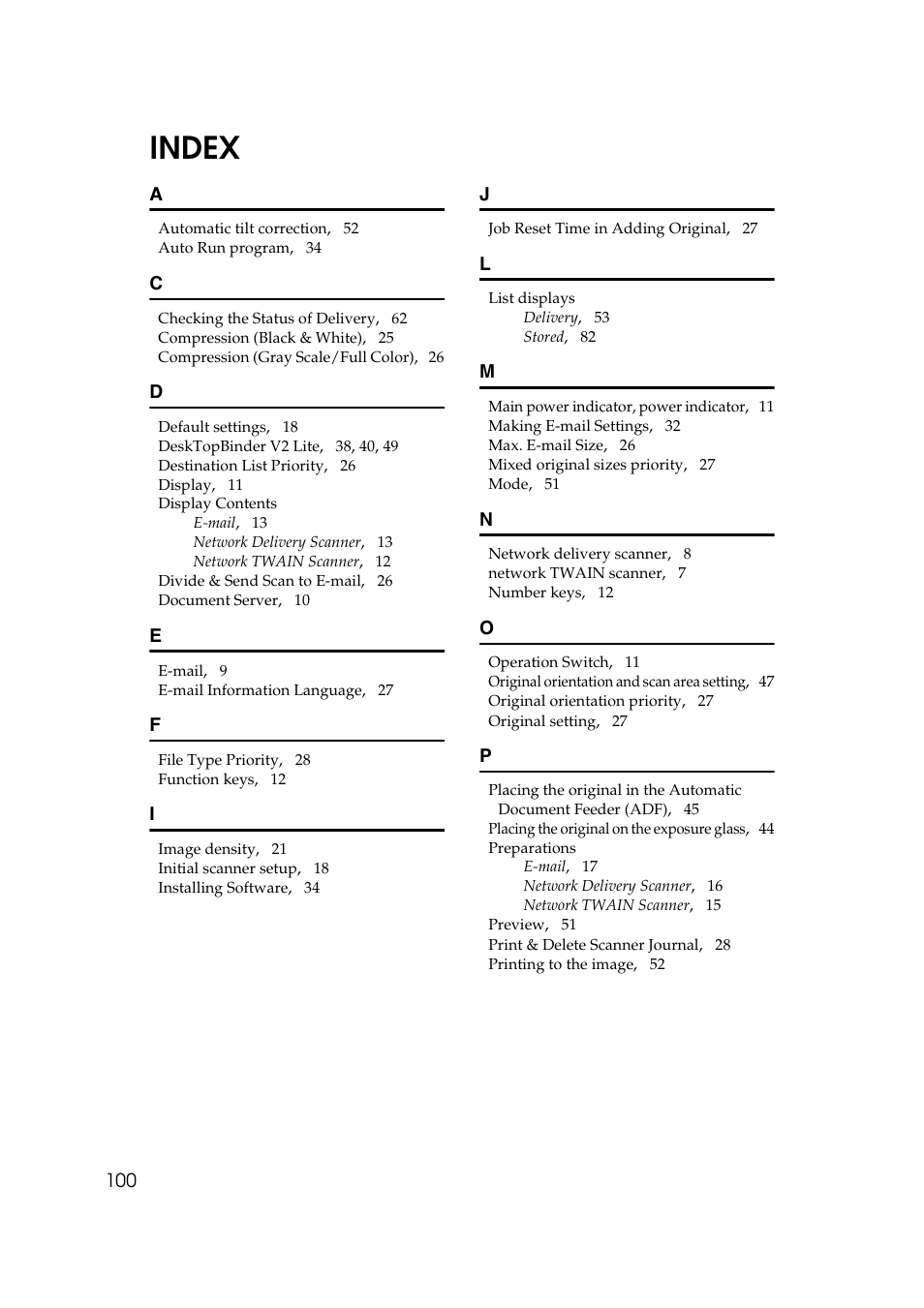 Index | Savin 1232 User Manual | Page 104 / 108