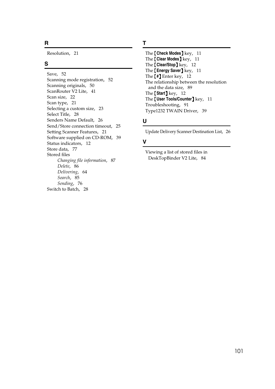 101 r | Savin 1232 User Manual | Page 105 / 108