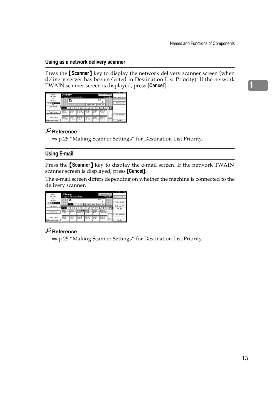 Using as a network delivery scanner, Using e-mail | Savin 1232 User Manual | Page 17 / 108