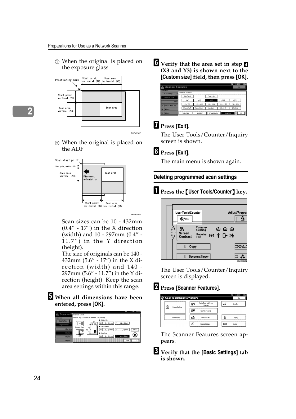 Deleting programmed scan settings | Savin 1232 User Manual | Page 28 / 108