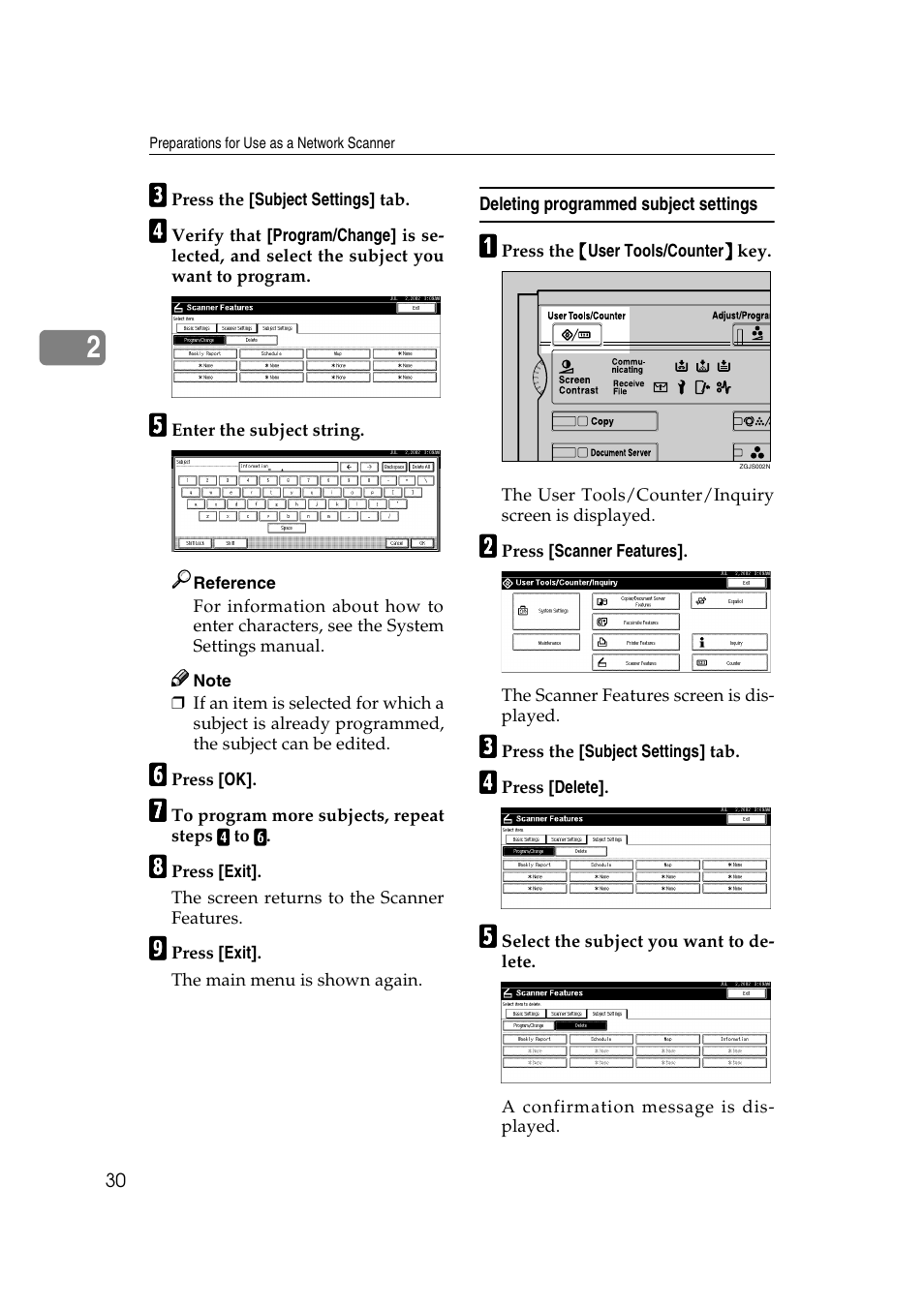 Deleting programmed subject settings | Savin 1232 User Manual | Page 34 / 108