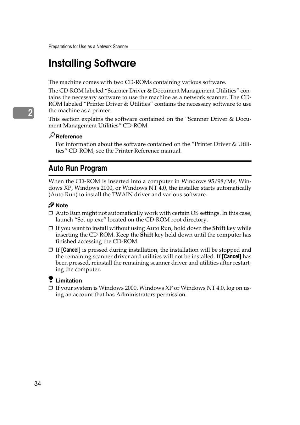 Installing software, Auto run program, 2installing software | Savin 1232 User Manual | Page 38 / 108