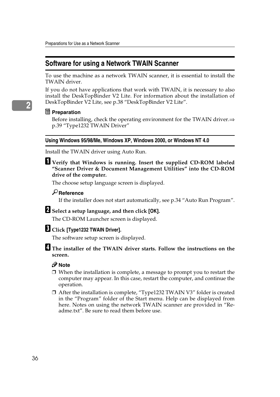 Software for using a network twain scanner | Savin 1232 User Manual | Page 40 / 108