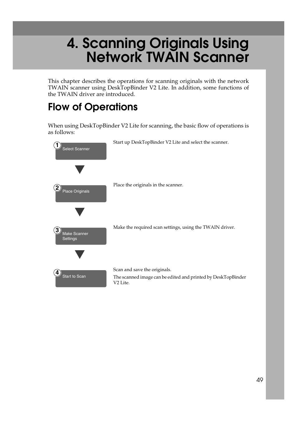  scanning originals using network twain scanner, Flow of operations, Scanning originals using network twain scanner | Savin 1232 User Manual | Page 53 / 108