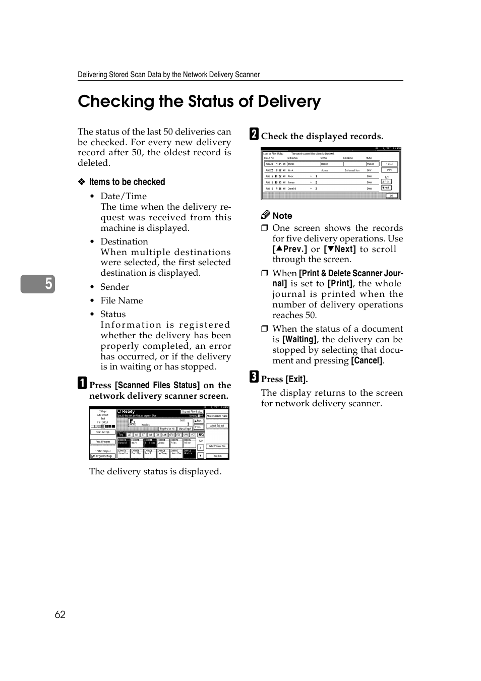 Checking the status of delivery, 5checking the status of delivery | Savin 1232 User Manual | Page 66 / 108