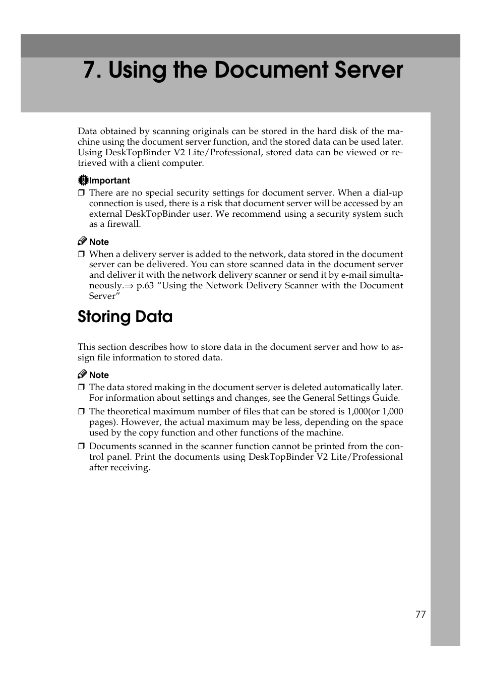  using the document server, Storing data, Using the document server | Savin 1232 User Manual | Page 81 / 108