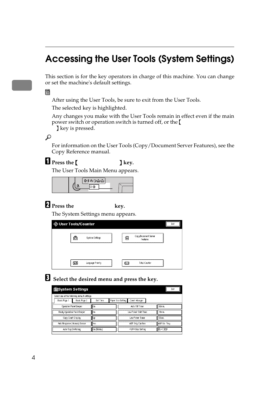 Accessing the user tools (system settings), 1accessing the user tools (system settings) | Savin 5502 User Manual | Page 12 / 27