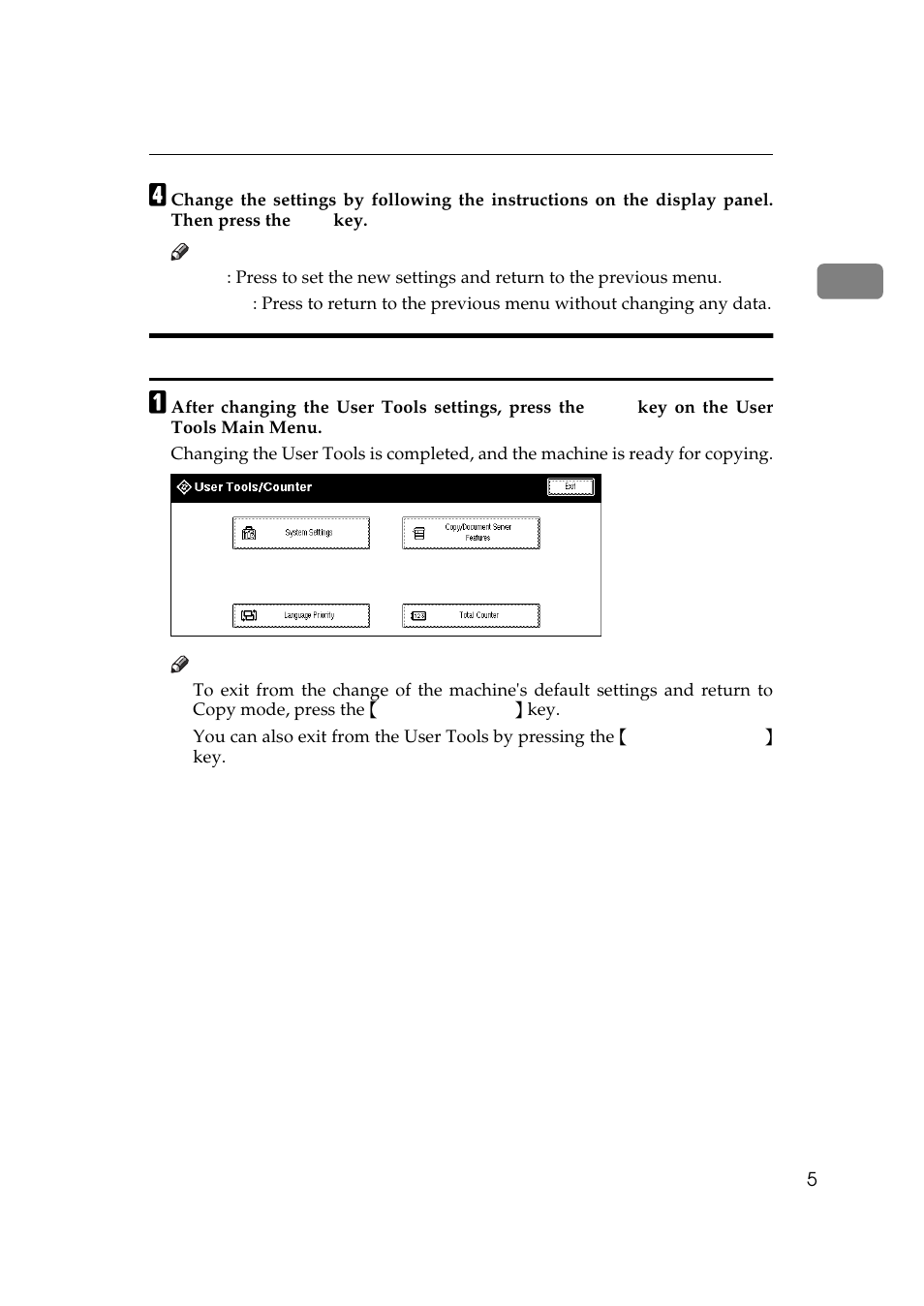 Exiting from the user tools | Savin 5502 User Manual | Page 13 / 27
