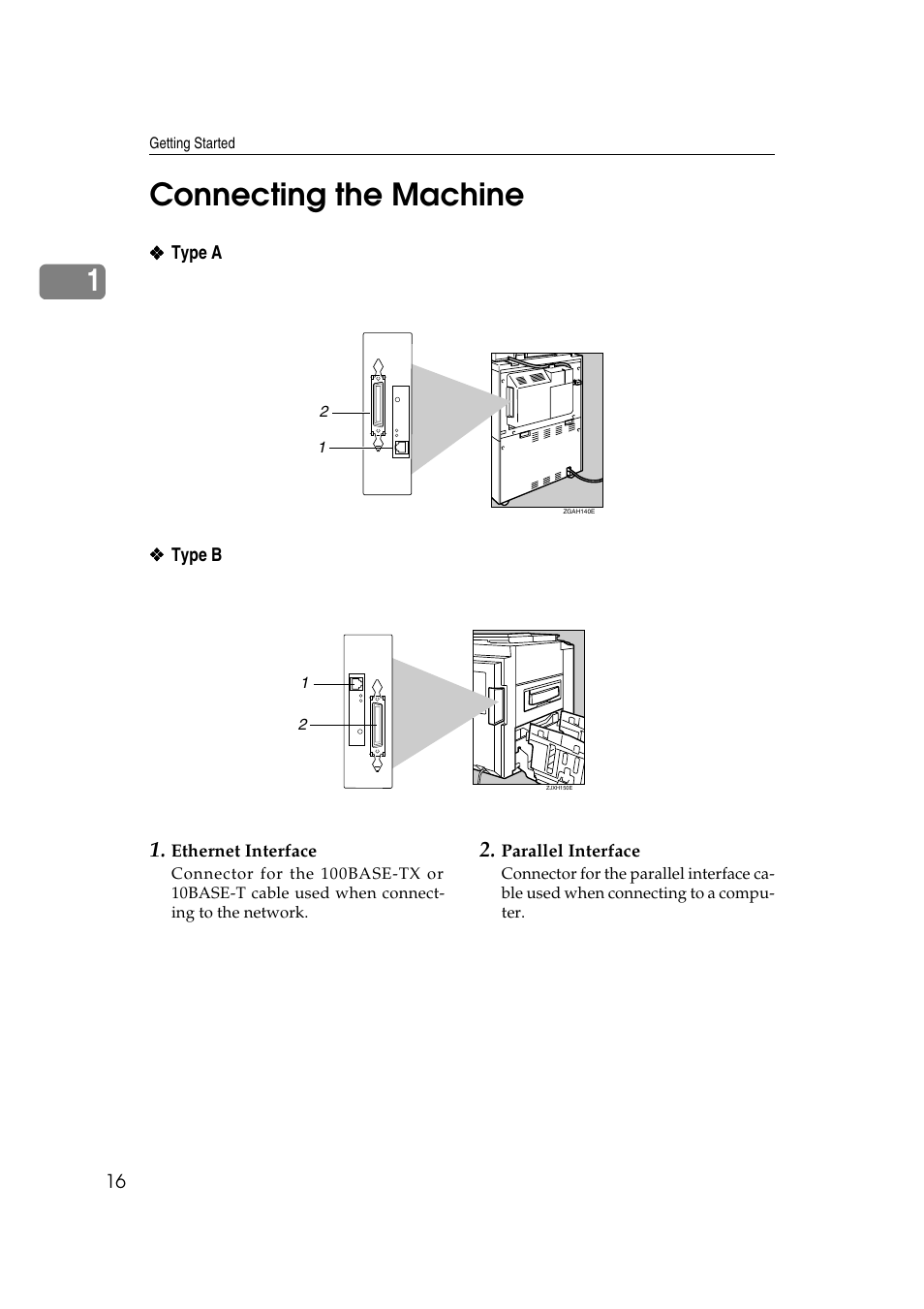 Connecting the machine, 1connecting the machine | Savin RCP40 User Manual | Page 22 / 46