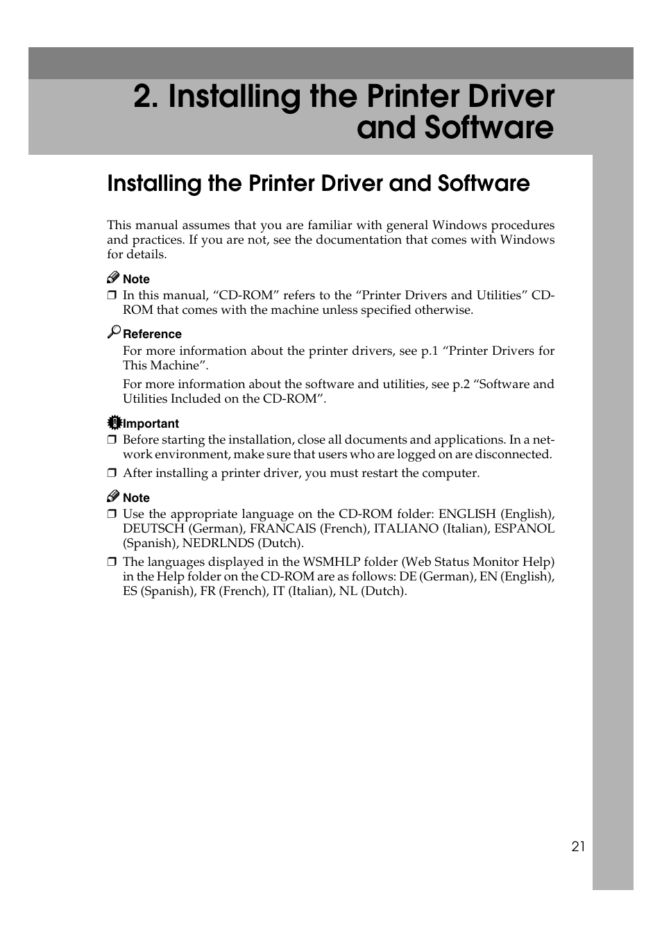  installing the printer driver and software, Installing the printer driver and software | Savin RCP40 User Manual | Page 27 / 46