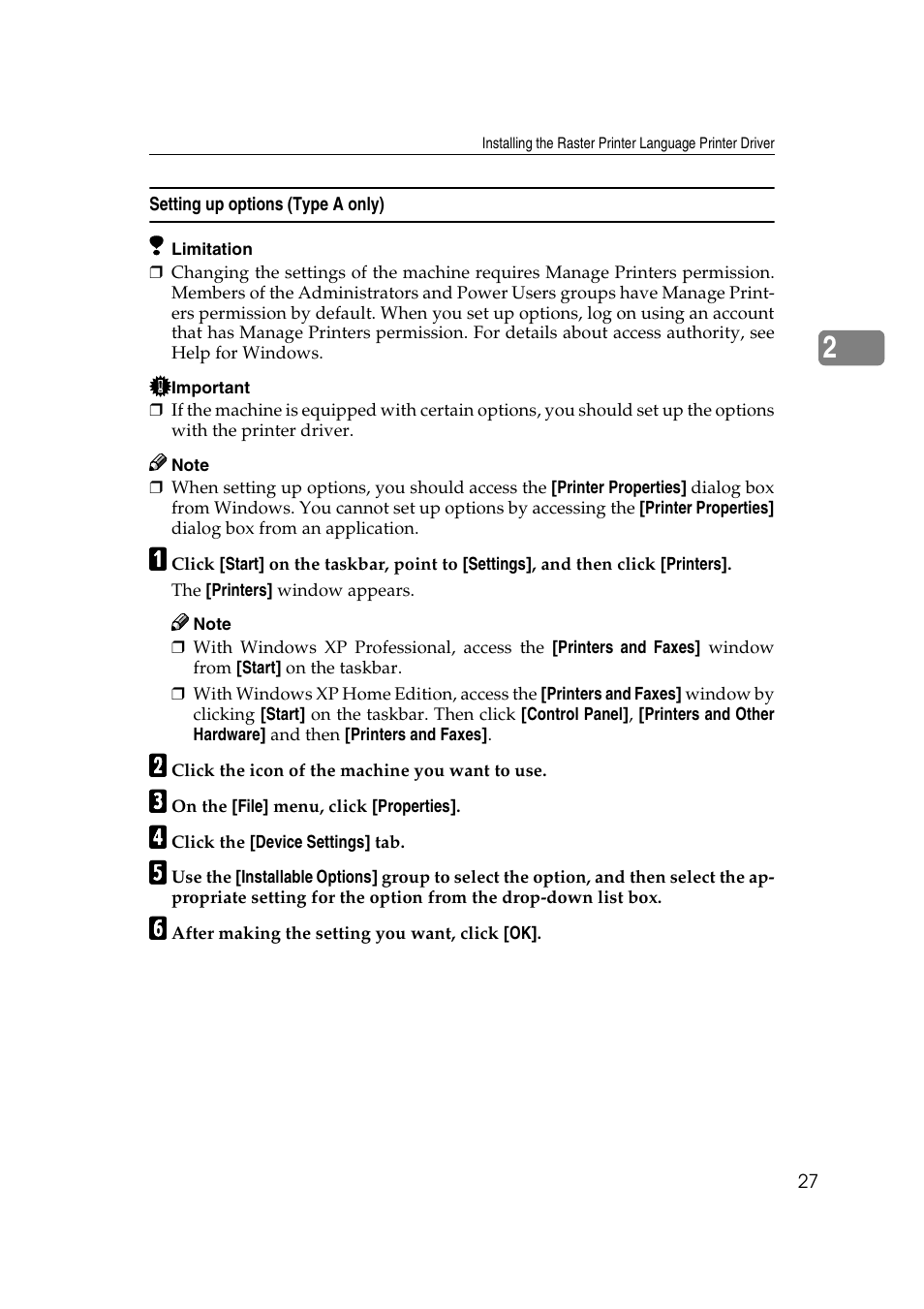 Setting up options (type a only) | Savin RCP40 User Manual | Page 33 / 46