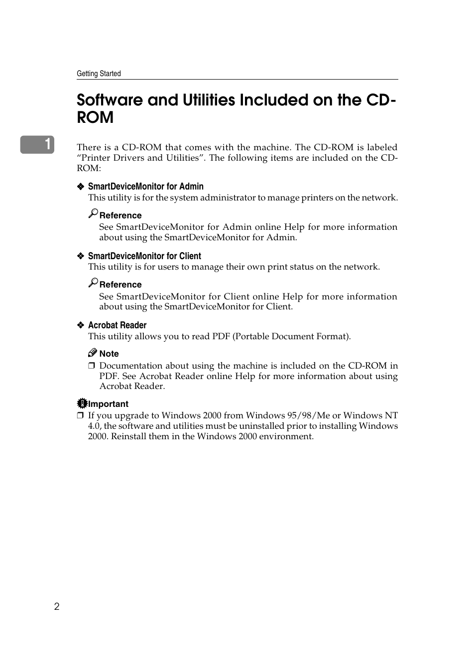 Software and utilities included on the cd-rom, 1software and utilities included on the cd- rom | Savin RCP40 User Manual | Page 8 / 46