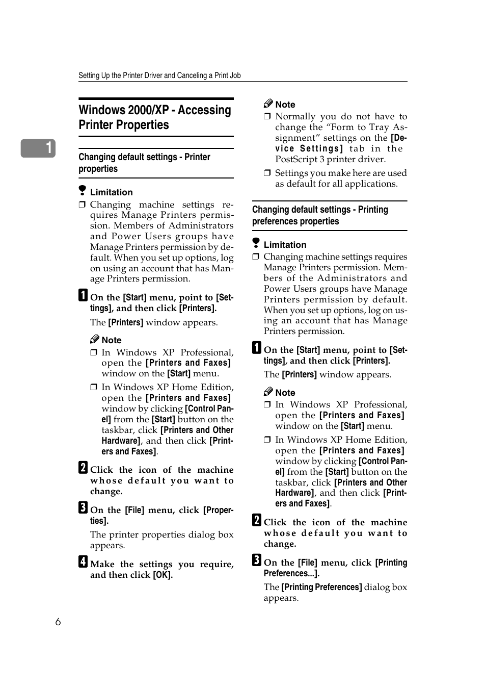 Windows 2000/xp - accessing printer properties, Changing default settings - printer properties | Savin 2027 User Manual | Page 10 / 78