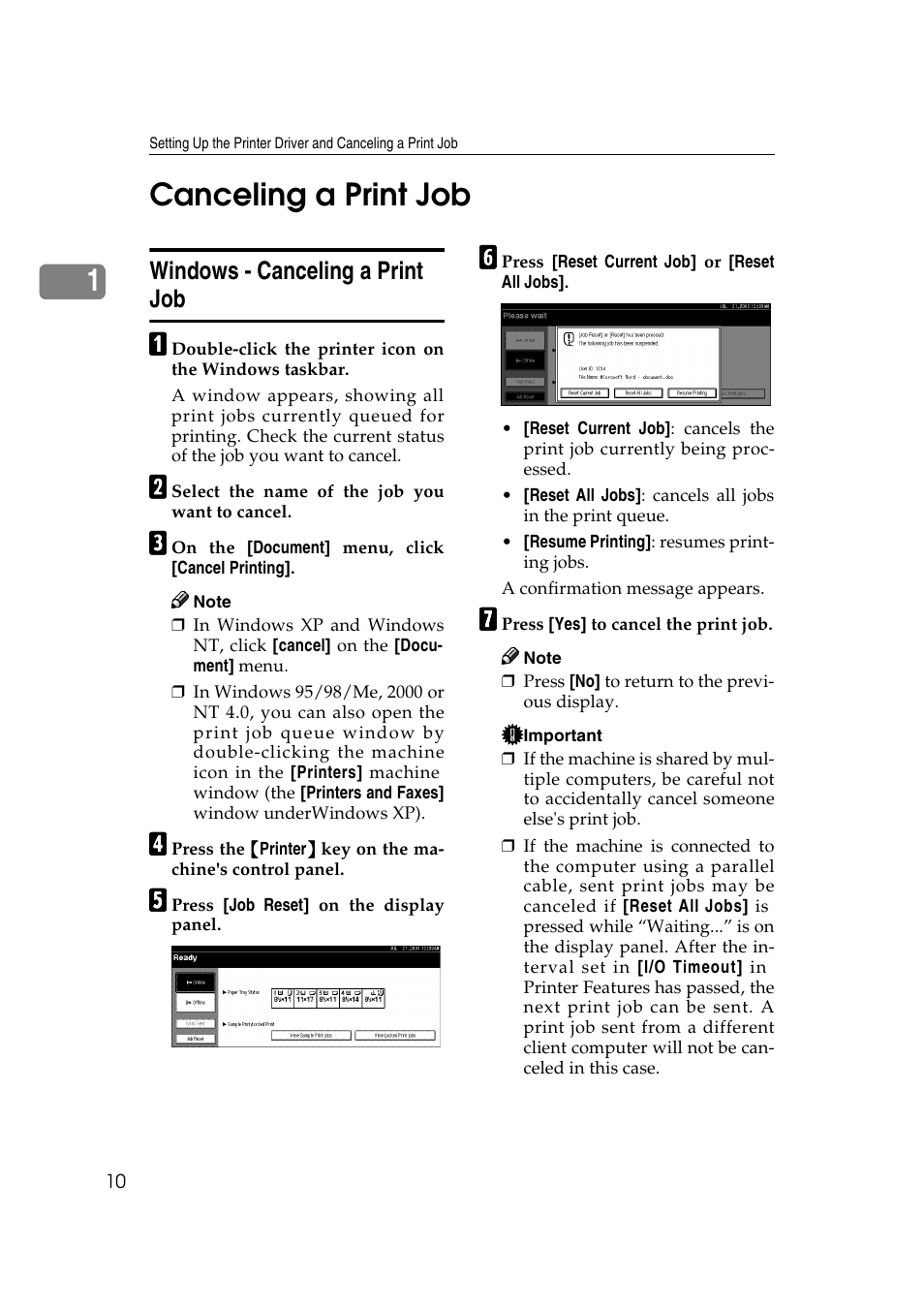 Canceling a print job, Windows - canceling a print job, 1canceling a print job | Savin 2027 User Manual | Page 14 / 78