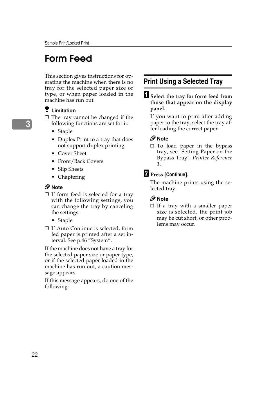 Form feed, Print using a selected tray, 3form feed | Savin 2027 User Manual | Page 26 / 78