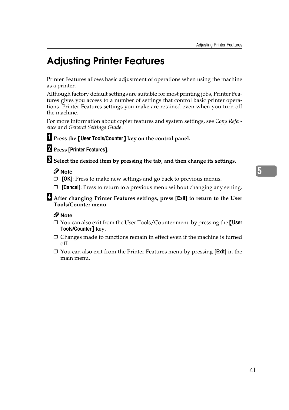 Adjusting printer features, 5adjusting printer features | Savin 2027 User Manual | Page 45 / 78