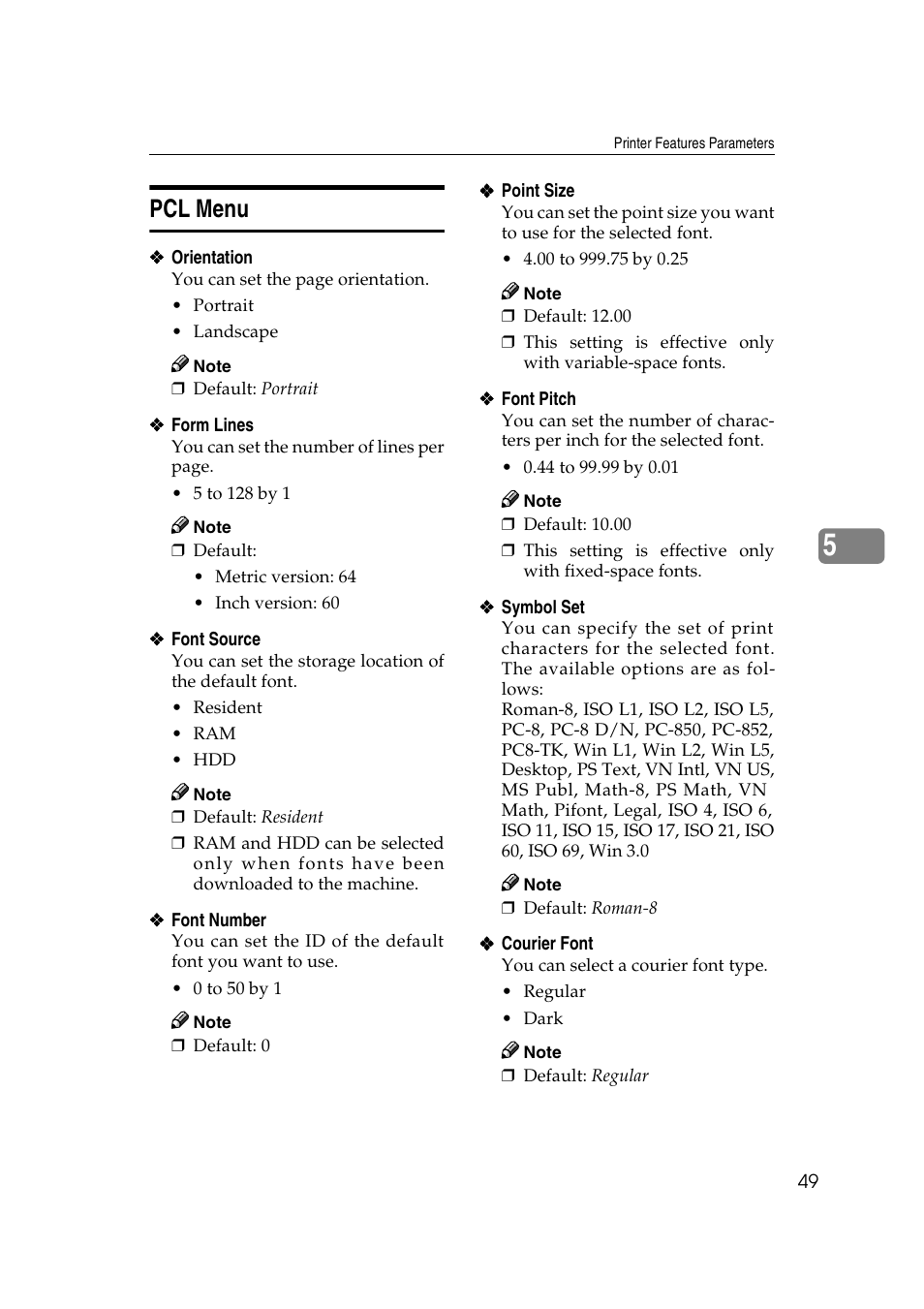 Pcl menu, Ee p.49 “pcl menu, P.49 “pcl menu | Savin 2027 User Manual | Page 53 / 78