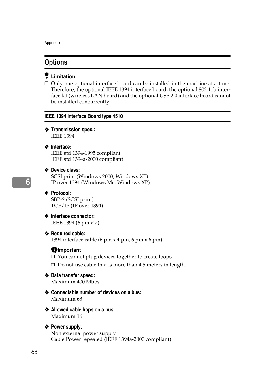 Options, Ieee 1394 interface board type 4510 | Savin 2027 User Manual | Page 72 / 78