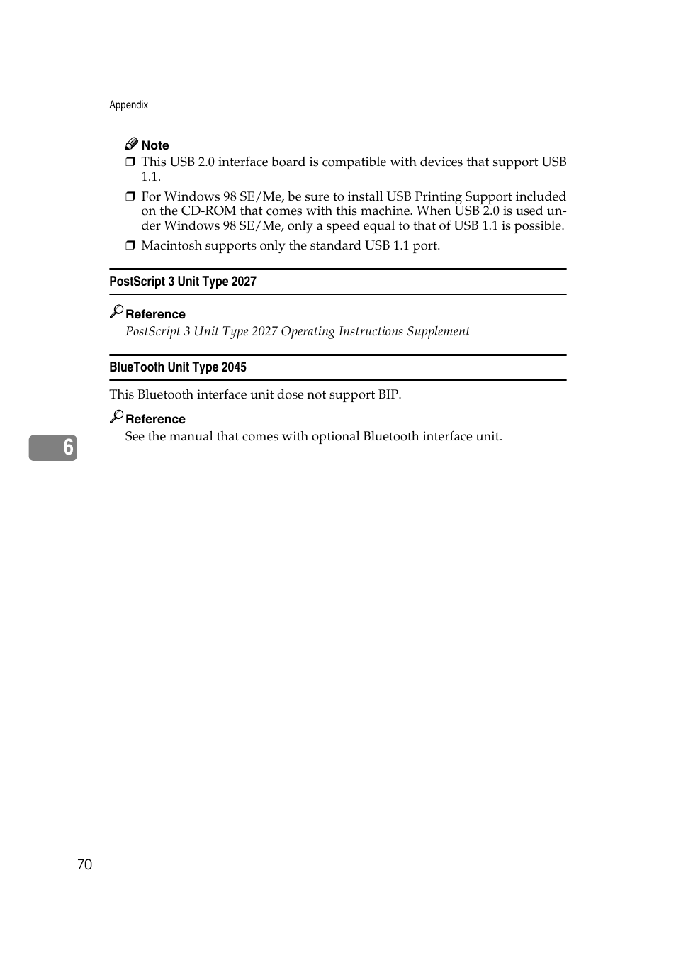 Postscript 3 unit type 2027, Bluetooth unit type 2045 | Savin 2027 User Manual | Page 74 / 78
