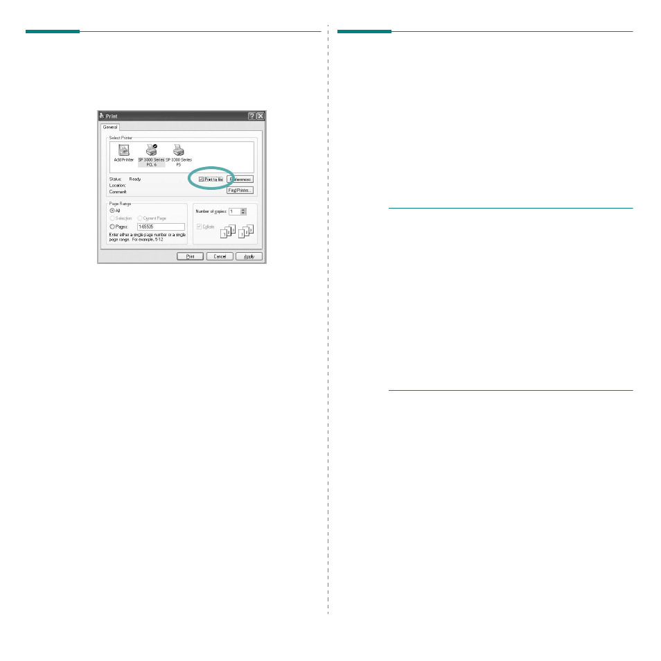 Printing to a file (prn), Printer settings | Savin SP 3300 Series User Manual | Page 58 / 101