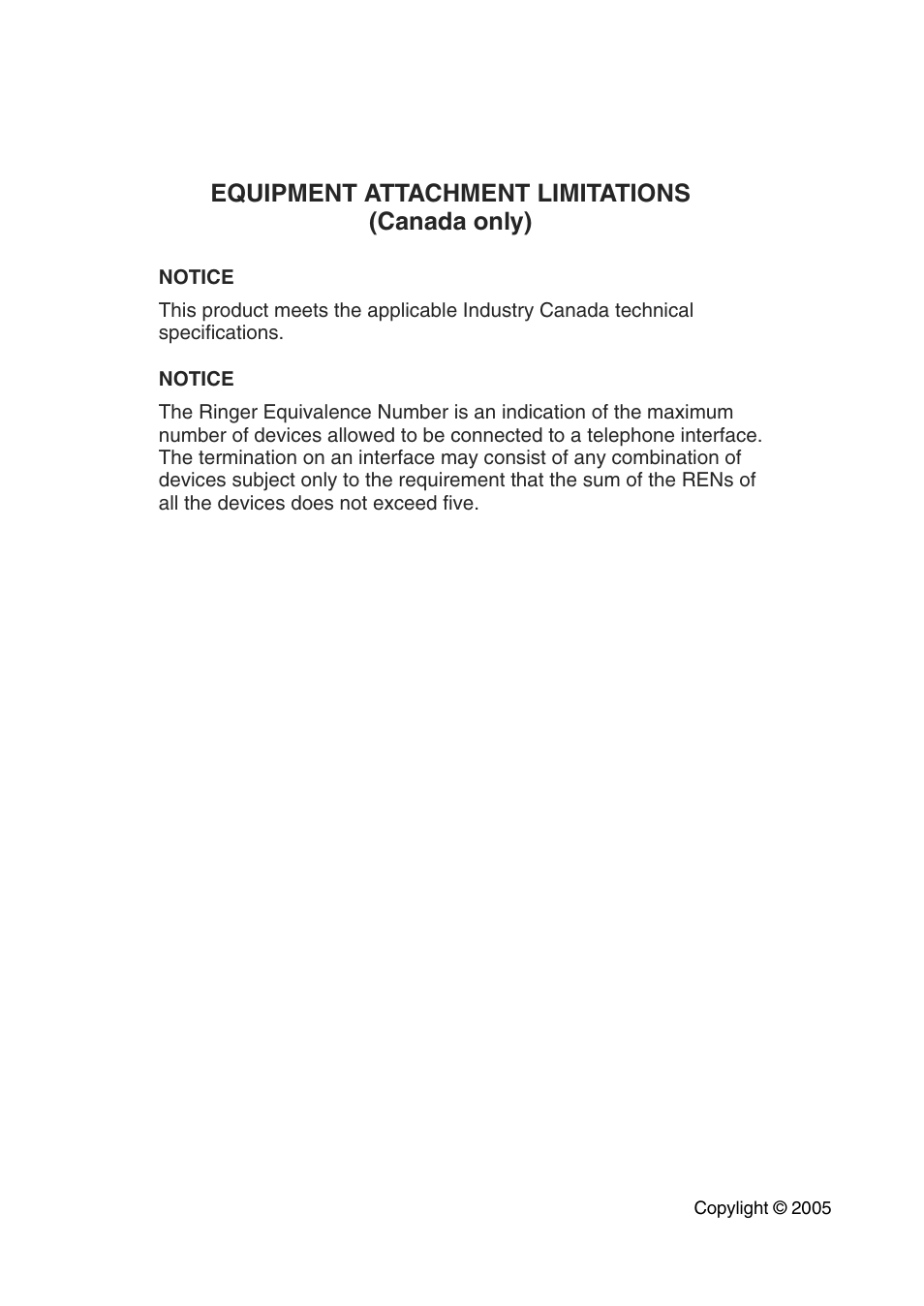 Equipment attachment limitations (canada only) | Savin SPC210SF User Manual | Page 175 / 176