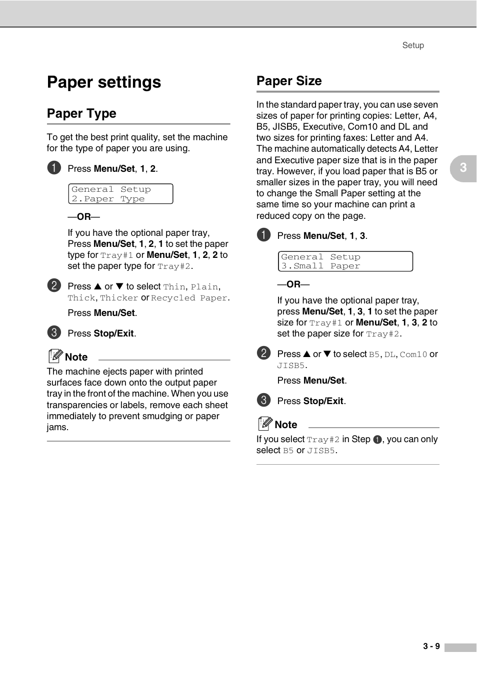 Paper settings, Paper type, Paper size | Paper settings -9, Paper type -9 paper size -9 | Savin SPC210SF User Manual | Page 36 / 176