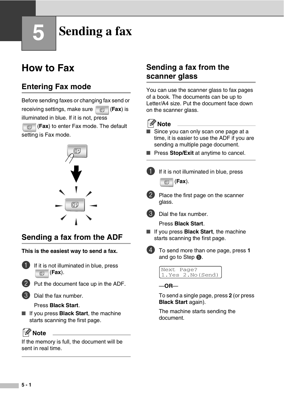 5 sending a fax, How to fax, Entering fax mode | Sending a fax from the adf, Sending a fax from the scanner glass, Sending a fax, How to fax -1 | Savin SPC210SF User Manual | Page 43 / 176