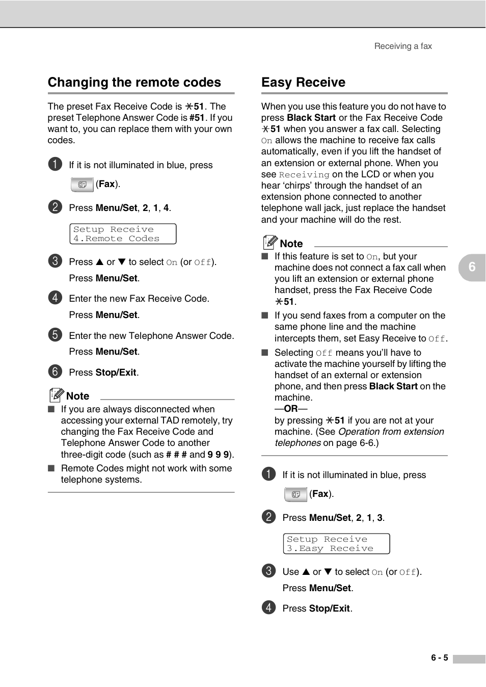 Changing the remote codes, Easy receive, Changing the remote codes -5 easy receive -5 | 6changing the remote codes | Savin SPC210SF User Manual | Page 58 / 176