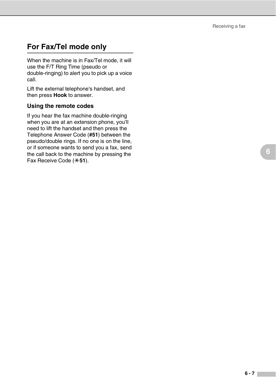 For fax/tel mode only, Using the remote codes, For fax/tel mode only -7 | 6for fax/tel mode only | Savin SPC210SF User Manual | Page 60 / 176