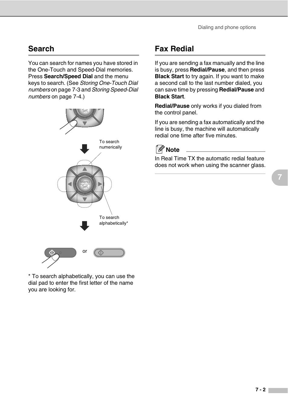 Search, Fax redial, Search -2 fax redial -2 | 7search | Savin SPC210SF User Manual | Page 62 / 176