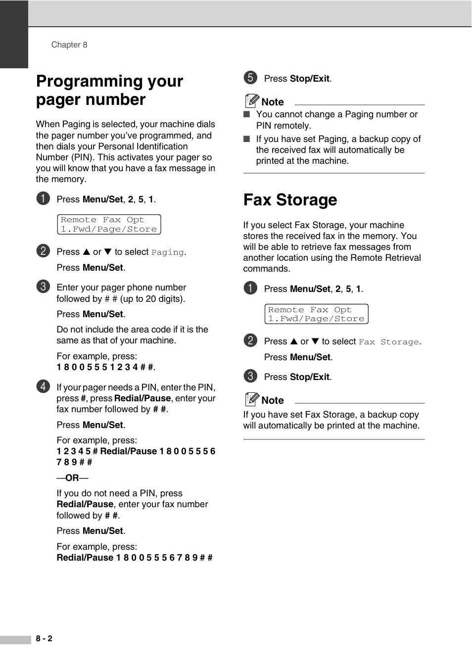 Fax storage, Programming your pager number | Savin SPC210SF User Manual | Page 71 / 176