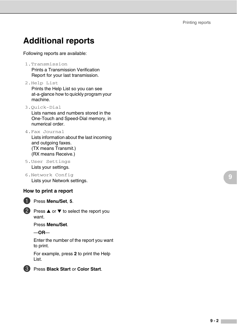 Additional reports, How to print a report, Additional reports -2 | Savin SPC210SF User Manual | Page 78 / 176