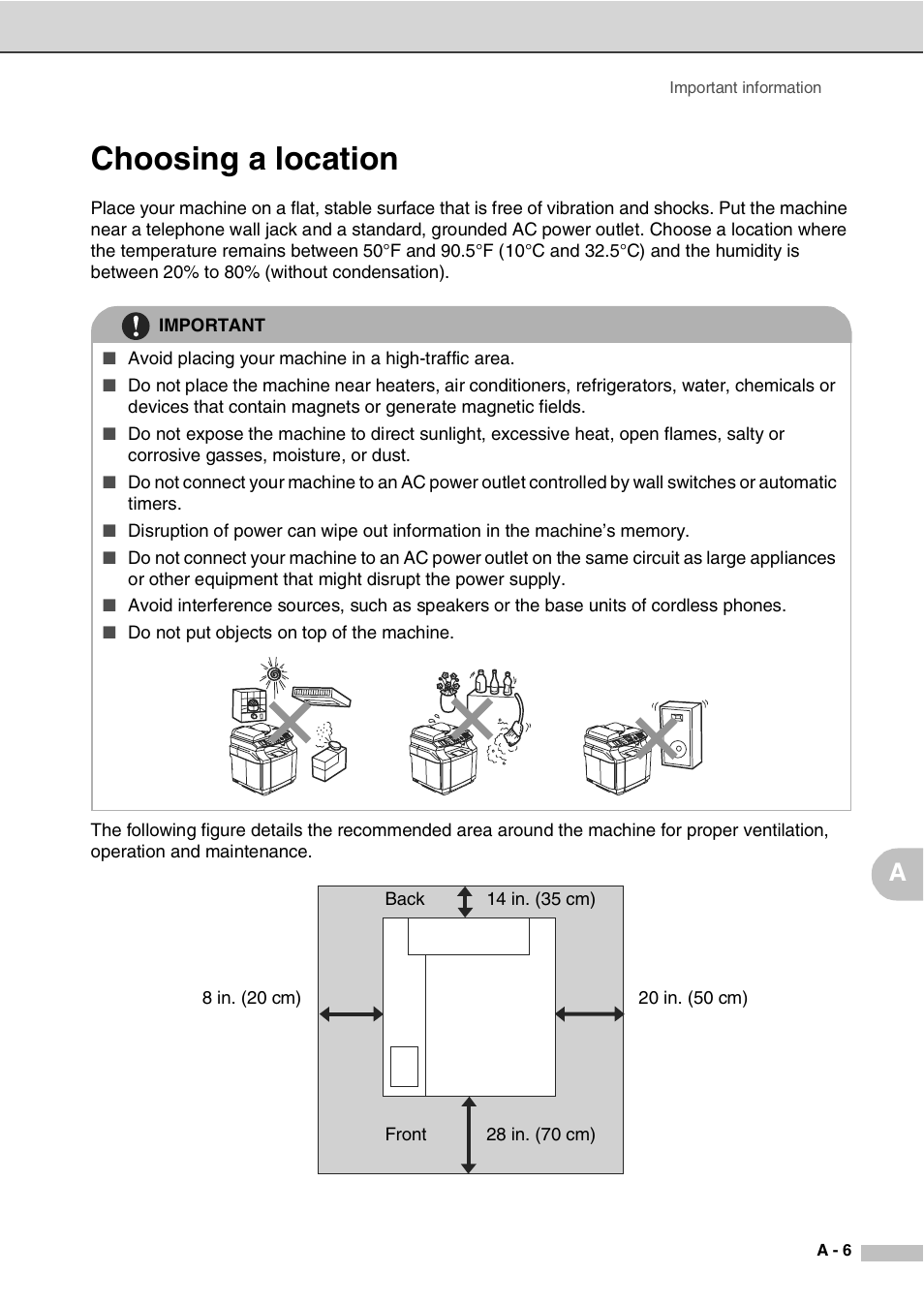 Choosing a location | Savin SPC210SF User Manual | Page 98 / 176