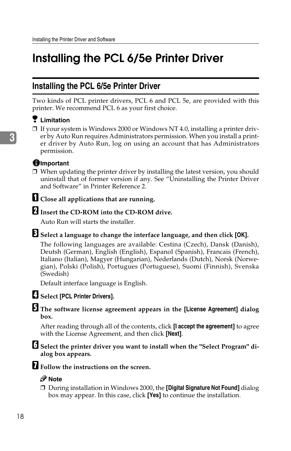 3installing the pcl 6/5e printer driver, Installing the pcl 6/5e printer driver | Savin 1013 User Manual | Page 26 / 90