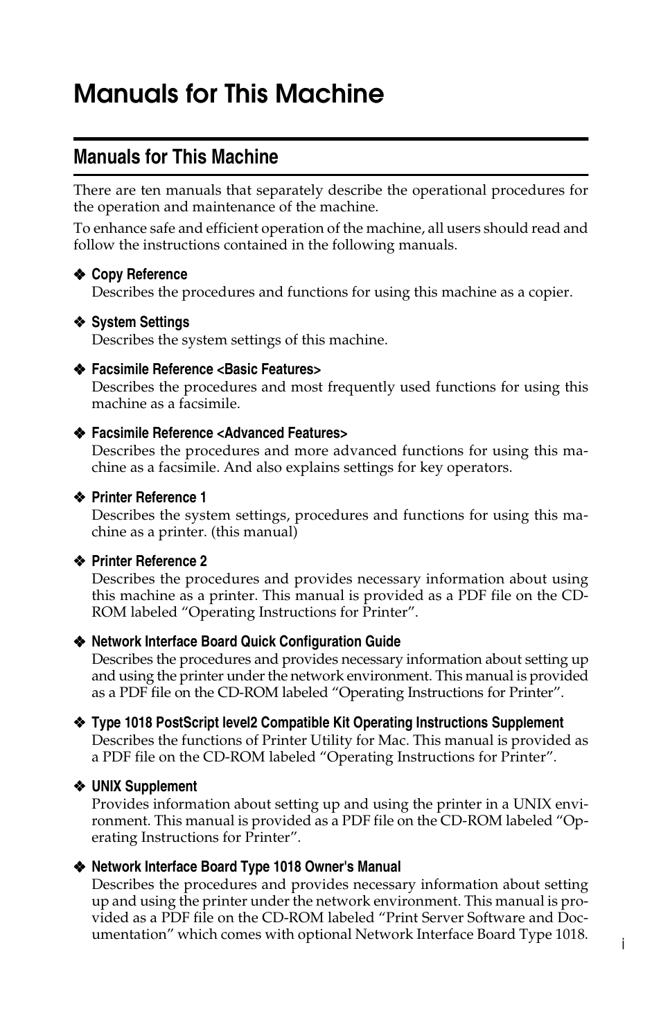 Manuals for this machine | Savin 1013 User Manual | Page 3 / 90