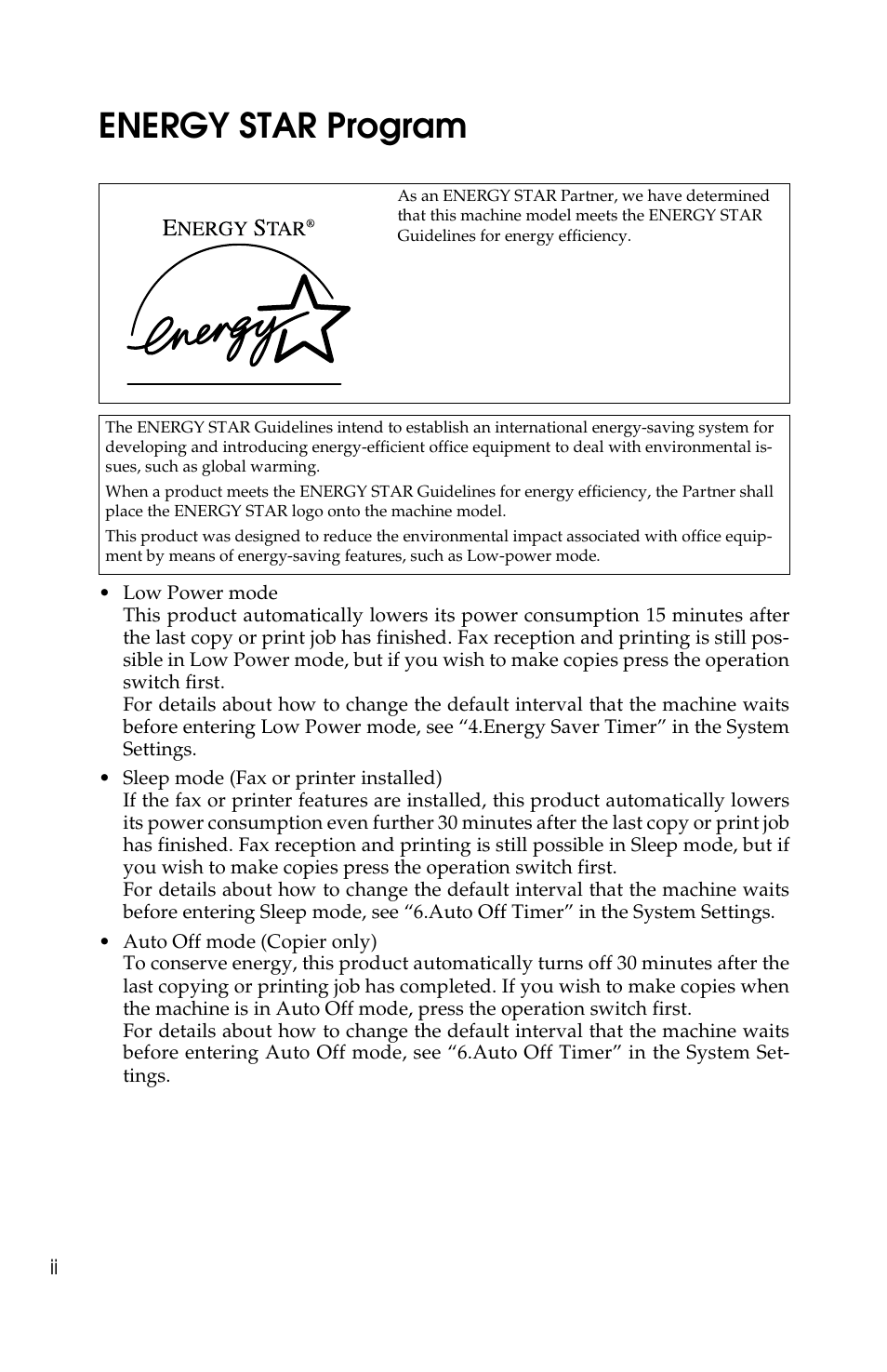 Energy star program | Savin 1013 User Manual | Page 4 / 90