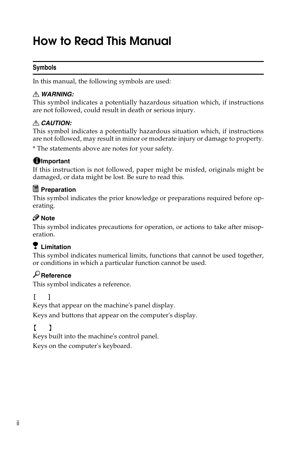 How to read this manual | Savin 1013 User Manual | Page 40 / 90