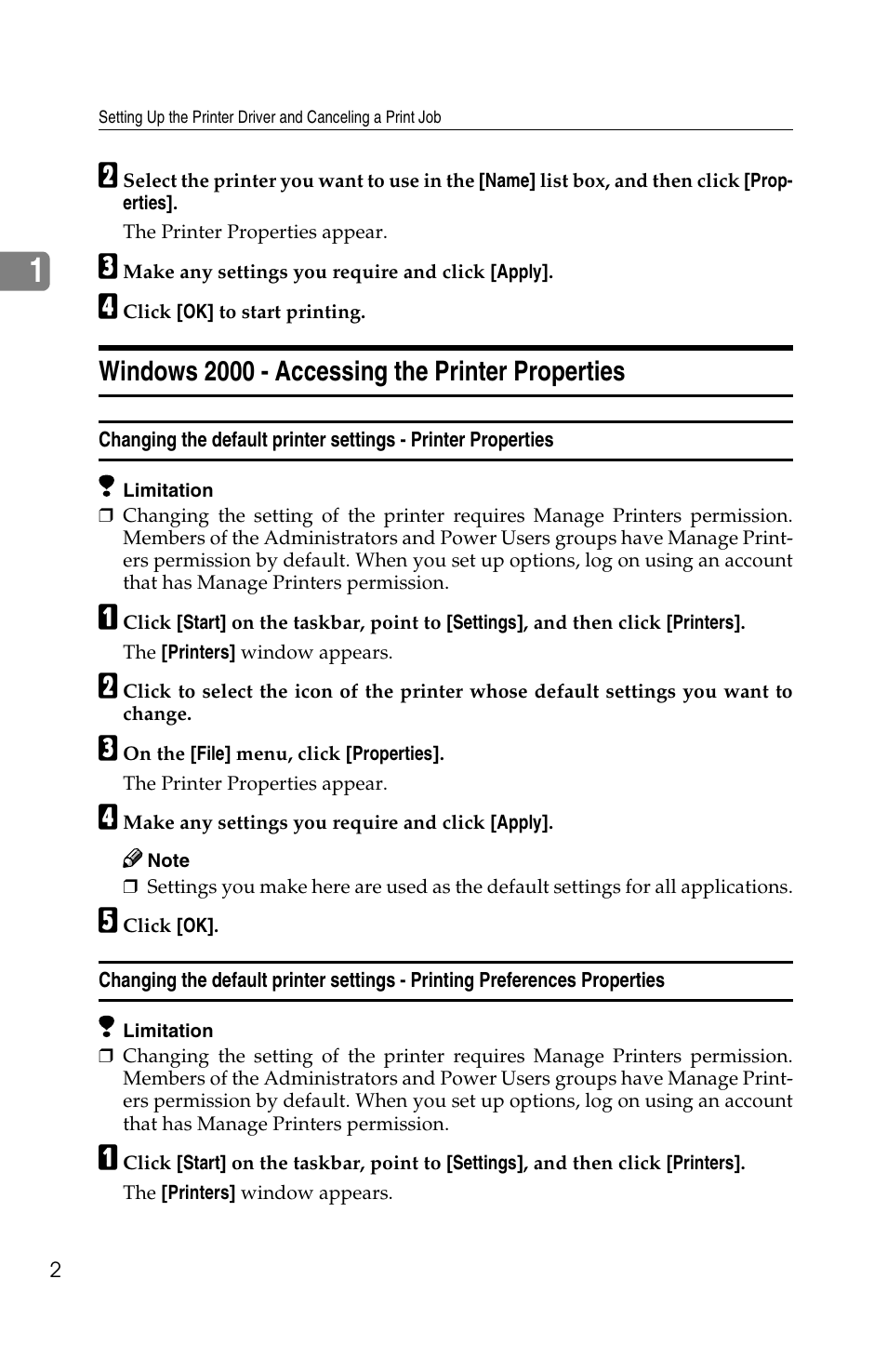 Windows 2000 - accessing the printer properties | Savin 1013 User Manual | Page 44 / 90