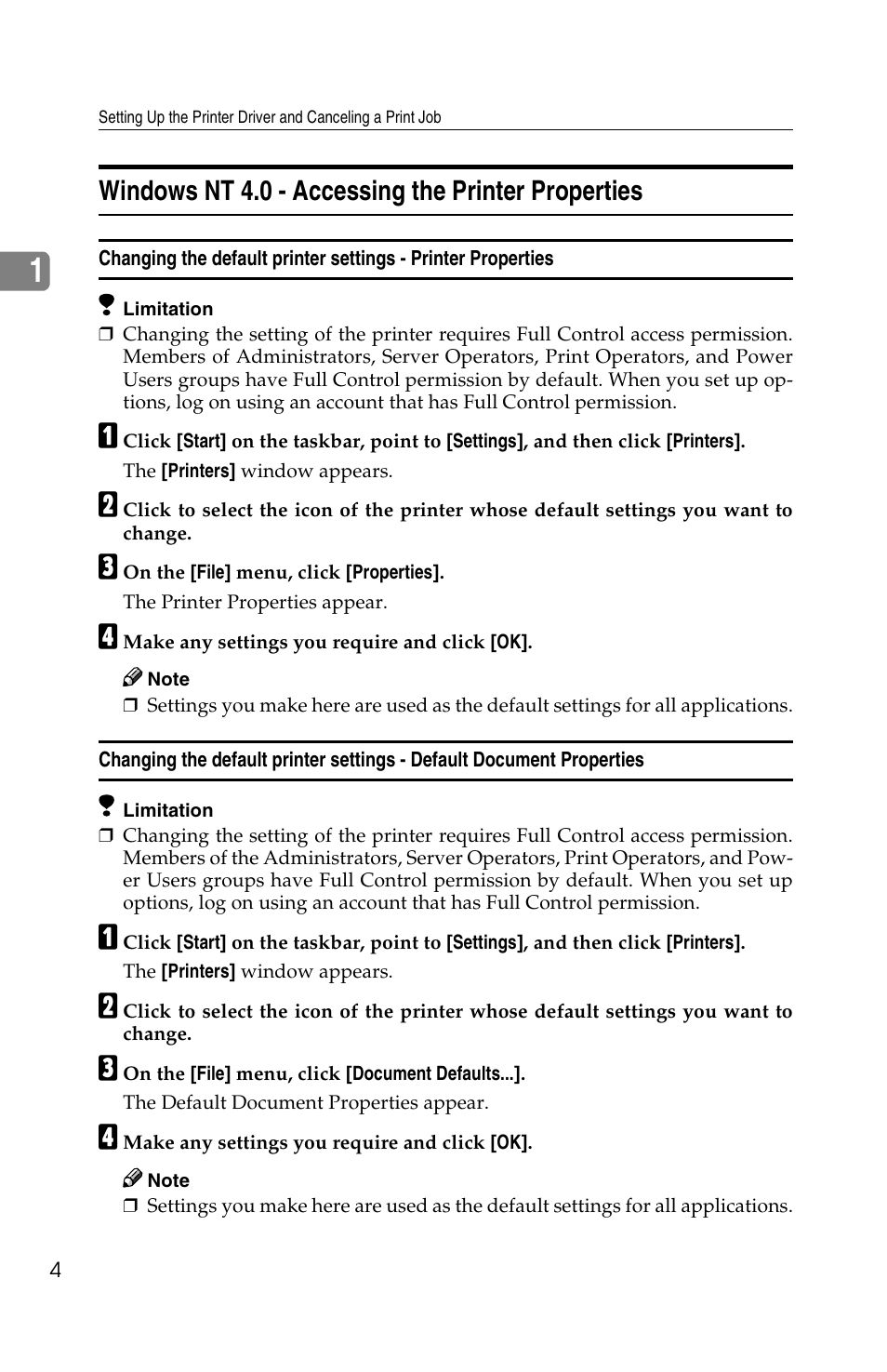 Windows nt 4.0 - accessing the printer properties | Savin 1013 User Manual | Page 46 / 90