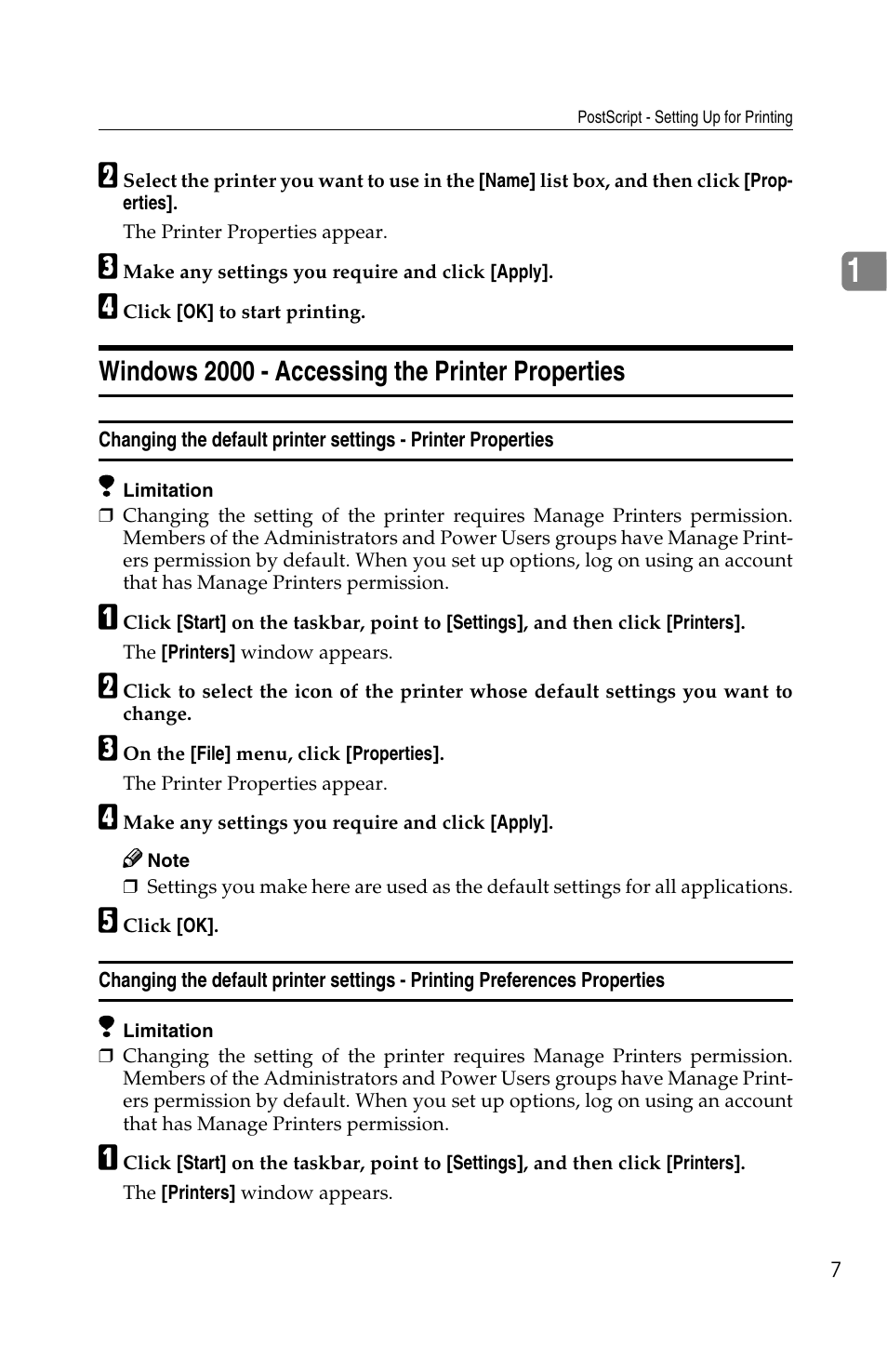Windows 2000 - accessing the printer properties | Savin 1013 User Manual | Page 49 / 90