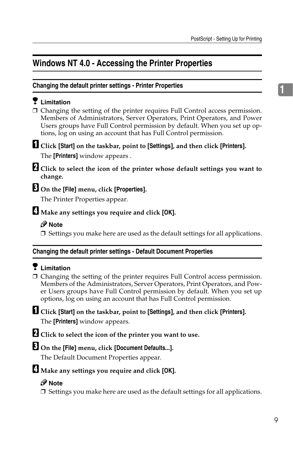 Windows nt 4.0 - accessing the printer properties | Savin 1013 User Manual | Page 51 / 90