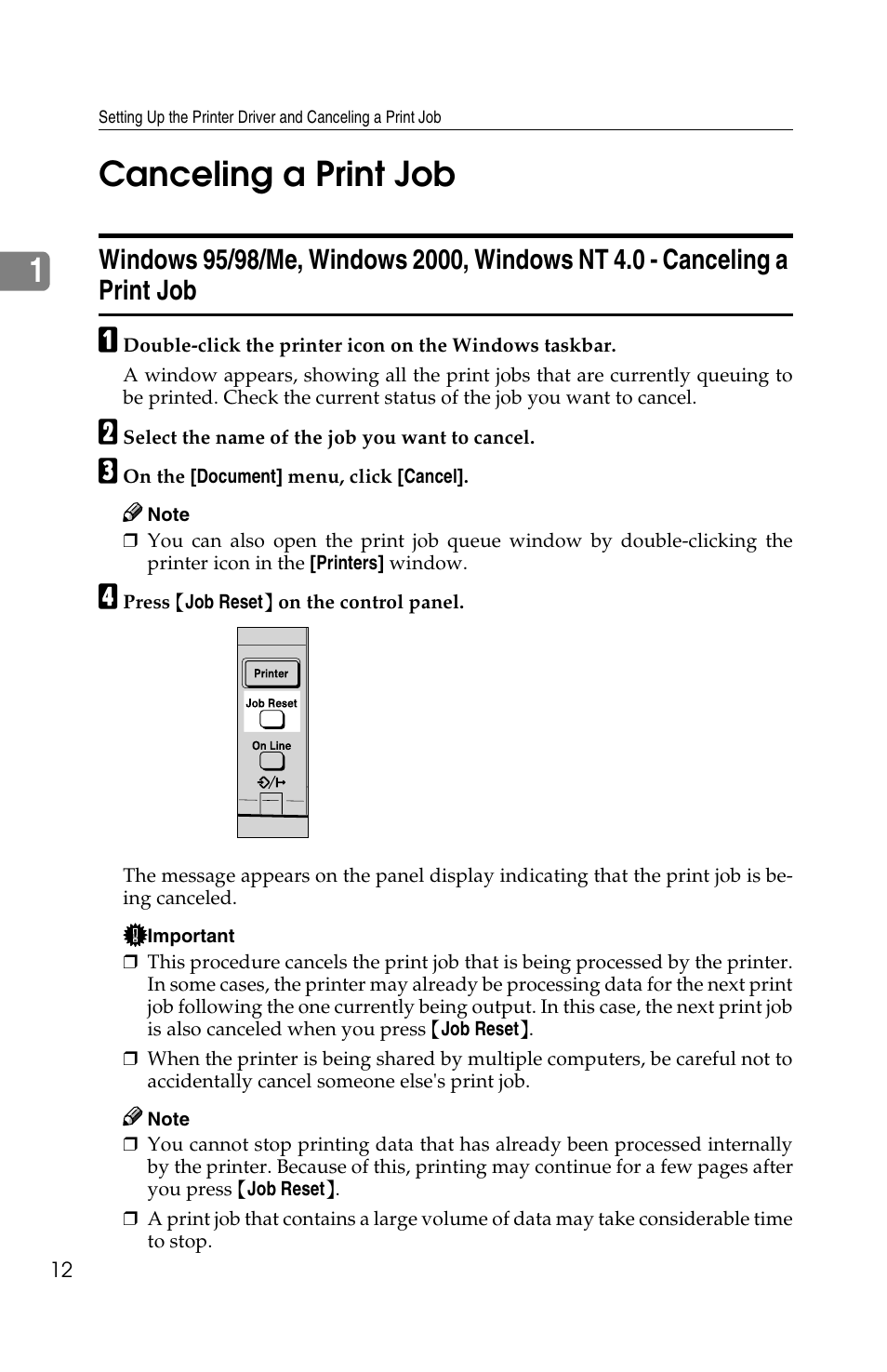 1canceling a print job | Savin 1013 User Manual | Page 54 / 90