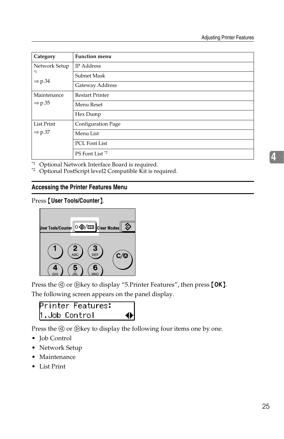 Accessing the printer features menu | Savin 1013 User Manual | Page 67 / 90
