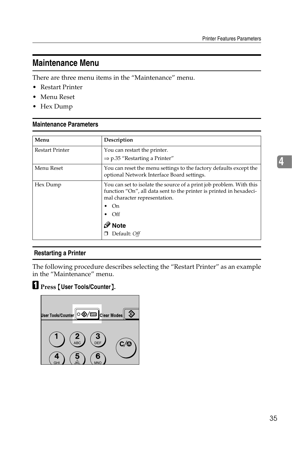 Maintenance menu | Savin 1013 User Manual | Page 77 / 90