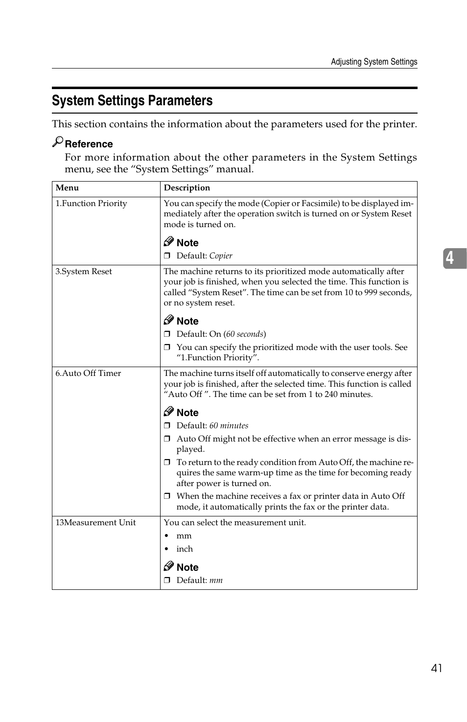 System settings parameters | Savin 1013 User Manual | Page 83 / 90