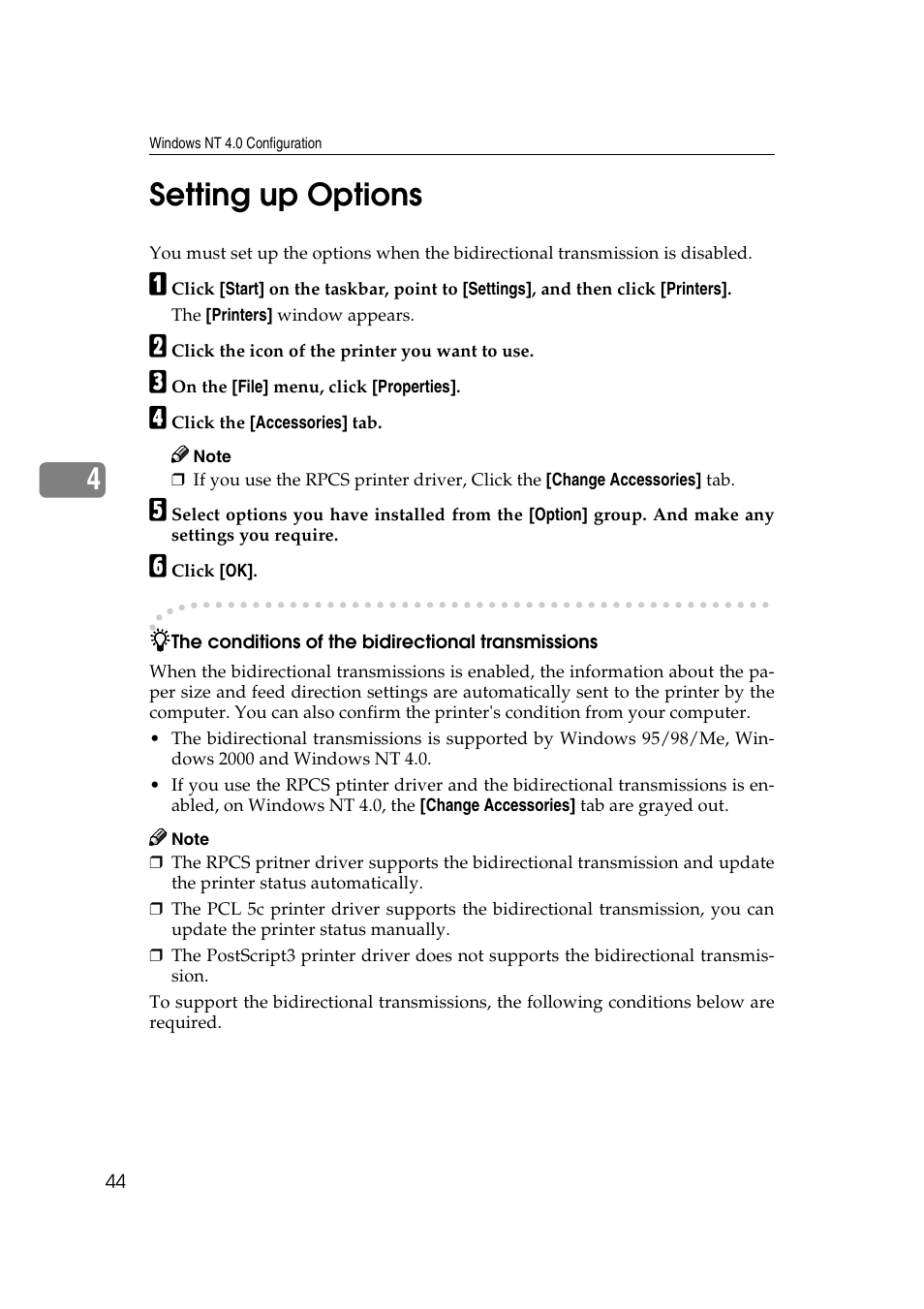 Setting up options, 4setting up options | Savin SLP 38c SLP38C User Manual | Page 50 / 54