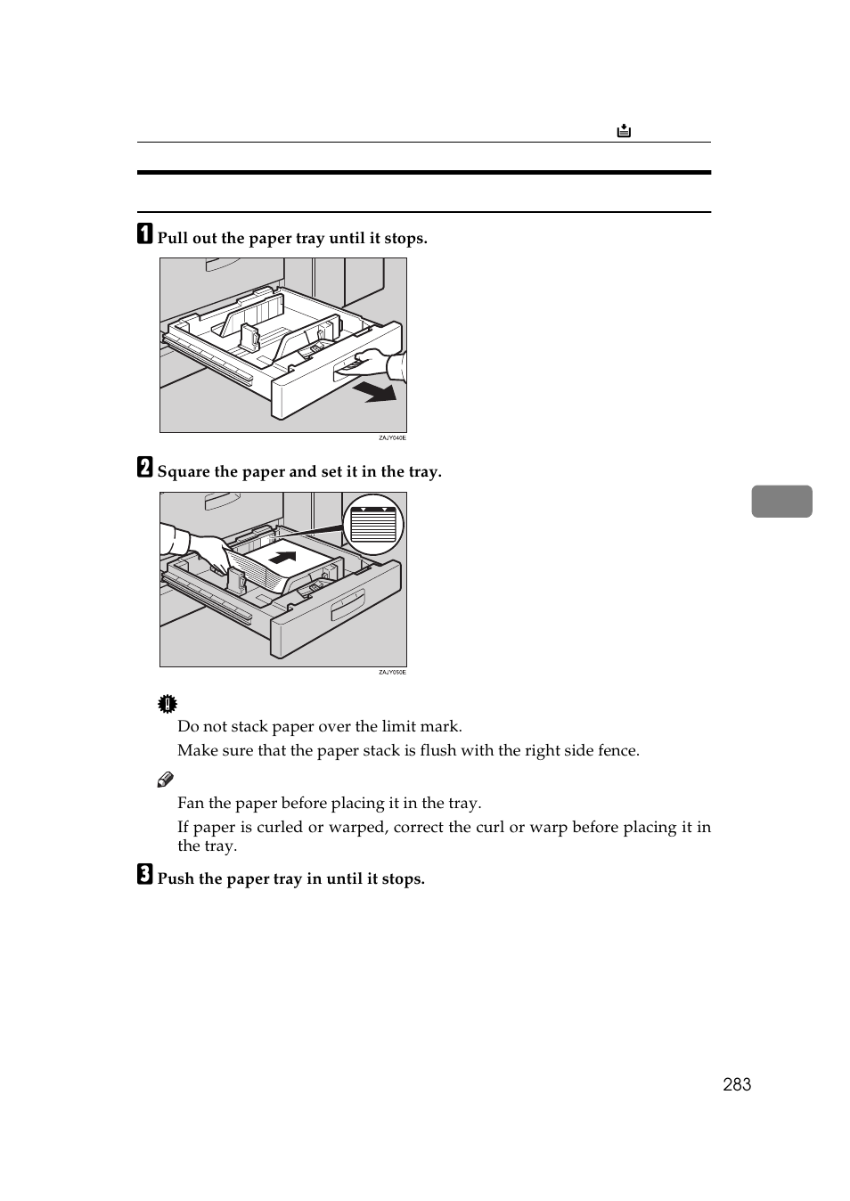 Loading paper in tray 2 or 3 | Savin 25105 User Manual | Page 20 / 91