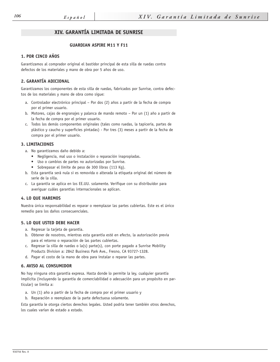 Sunrise Medical Aspire F11 User Manual | Page 107 / 108