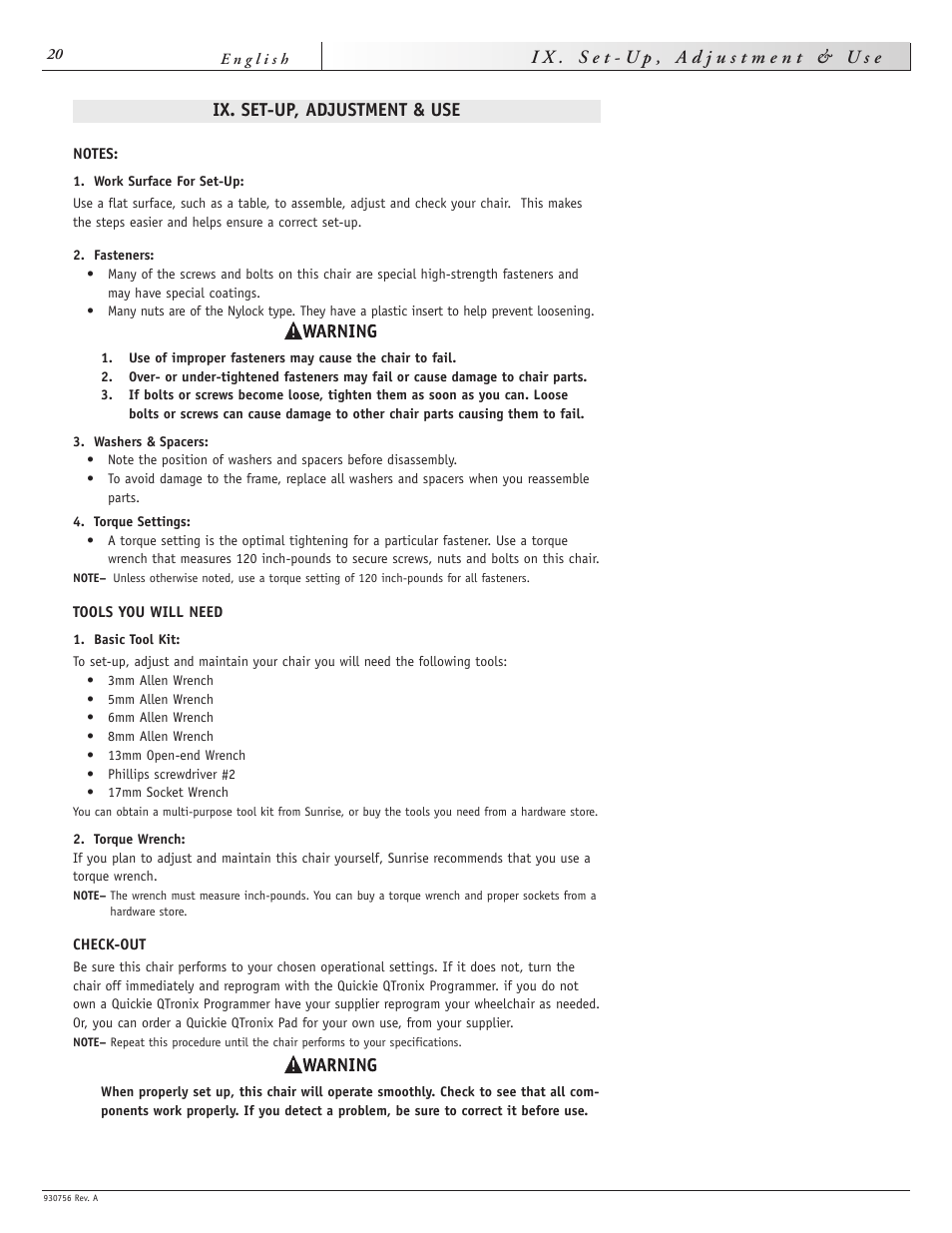 Ix. set-up, adjustment & use | Sunrise Medical Aspire F11 User Manual | Page 21 / 108