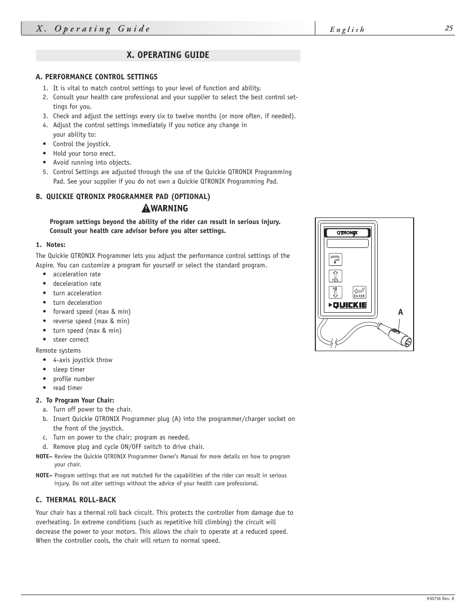 X. operating guide | Sunrise Medical Aspire F11 User Manual | Page 26 / 108